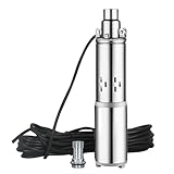 Tiefbrunnenpumpe, Brunnenpumpe, 180W/12V/1.2m³/h Edelstahl Wasser Tauchpumpe Wasserpumpe Solarbetrieben Tauchpumpe bis 20m, Tauchpumpe mit 16m Kabel,für Wasserentnahme und Bewässerung