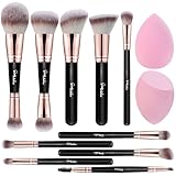 Start Makers 12 Stück Pinselset Makeup Professionelles Duo-End Make up Pinsel Foundation Puder Rouge Concealer Lidschatten Pinsel mit 2 Stück Make-up-Schwämmchen