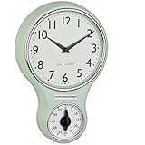 TFA Dostmann Analoge Retro-Wanduhr mit Timer, 60.3073.20, Eieruhr bis 60min, Küchenwanduhr, inkl Quarzuhr, mit Glasabdeckung, Vintage Design (Türkis mit Batterie)