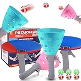 Rdlobu Fangballspiel Kinder, 2 in 1 Fang den Ball Wurfspiel Klettballspiel für Kinder, Ball Fangspiel mit 4 Fangbechern und 6 Klettball für Garten, Park oder Strand, Outdoor Spiele für Kinder