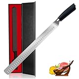 Lachsmesser Schwarz Schinkenmesser 43cm Extra Scharfe Tranchiermesser Dönermesser Mit Ergonomisches Pakkaholz Griffdesign Küchenmesser Mehrzweck Grillen Camping Kochen Messer BBQ Werkzeug