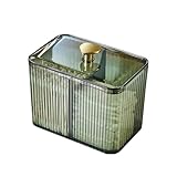 Hausio Wattestäbchen Behälter, Wattepadspender, Acryl Wattestäbchen Behälter mit Bambusdeckel,Transparente Acryl Wattepadspender behälter Spender Ohrenstäbchen Zahnseidepicks (Grün, 1 Stück)