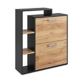 Vicco Schuhkipper Orlando, Goldkraft Eiche/Anthrazit, 24.5 x 90 cm 2 Fächern, mit zwei Klappregalen zur platzsparenden Schuhaufbewahrung