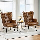 Ckaff Ohrensessel Sessel Wohnzimmer 2er Set, Skandinavischer Stil Relaxsessel PU-Kunstleder mit Hoher Rückenlehne Loungesessel Polstersessel fürs Wohnzimmer Schlafzimmer Arbeitszimmer, Braun