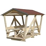 Holz-Pavillon mit Tisch & 2 Sitzbänken für 8 Personen, Robuster Gartenpavillon aus Fichtenholz mit Bitumenschindeldach; Ideal für Garten, Terrasse & Outdoor-Bereich Made in Germany