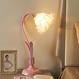 MUCSAH Tischlampen, Rose Blume Tischlampe Schlafzimmerpe, Buntglas Schreibtischlampe Licht Elegante Plug-In Tischlampe Nachttischlampe E26 Glühbirnensockel Für Schlafzimmer/Rosa Blume