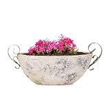 Moderne Vintage Pflanzschale für draußen - Ovale 28,5 cm Schiff Deko-Schale in Shabby Antik beige - Keramik Jardiniere als Blumen-Topf Pflanztopf für Garten, Balkon oder Friedhof Grab-Schmuck