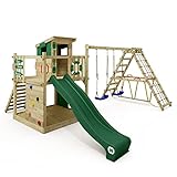 WICKEY Spielturm Klettergerüst Smart Surf mit Schaukel & grüner Rutsche, Outdoor Kinder Kletterturm mit Sandkasten, Leiter & Spiel-Zubehör für den Garten