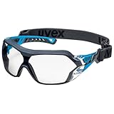 Uvex pheos nxt guard - Schutzbrille - Bügelbrille mit 100% UV-Schutz - Innen beschlagfrei, außen extrem kratzfest & metallfrei - mit Kopfband - transparent - blau/anthrazit
