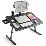 SAIJI Laptop Tisch [Premium XXL Extra Groß] mit Höhenverstellbarem Lesepult, Vielseitig Einsetzbarer Premium Bett Tisch, Faltbarer Laptoptisch fürs Bett mit Schublade (Schwarz)