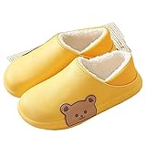 VIPAVA Herren-Hausschuhe Cute Waterproof Plush Shoes Slippers Women's Home Thermal Shoes Indoor Cotton Shoes Couples Men's Slippers (Color : Yellow, Size : 36-37)