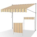 ISOISL Klemmmarkise 250 cm breit, Balkonmarkise mit Handkurbel, UV-beständig, Höhenverstellbar, Sonnenschutz und Wasserdicht Markise Balkon ohne Bohren für Balkon Terrasse Garten(Gelb Blau)