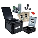 BOXIO - Toilet Max+: Campingtoilette Komplettset, Mobile Trockentrenntoilette ohne Chemie für Camping, Van, Outdoor, Dachzelt: Toilette auf Eurobox Basis ohne Strom für unterwegs, schwarz, 40x30x28