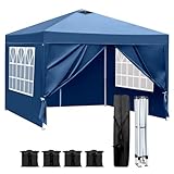 TactFire Pavillon 3x3m Pop-Up Faltpavillon,Wasserdicht Winterfest,Höhenverstellbar,Belüftungssystem,Stahlgestell UV-Schutz 50+,mit 4 Seitenwänden & 4 Sandsäcken,Für Garten,Camping,Party (Blau)