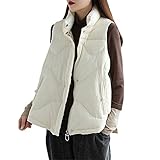 Damen Winter Herbst Daunenweste Schwarz Stehkragen Weste Ärmellos Puffer Parkas Weste Entendaunen Weste, Weiss/opulenter Garten, M