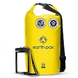 Earth Pak – Wasserdichter Packsack mit Schultergurt und wasserfester Handyhülle – Ideale Rolltop Tasche beim Kajak Fahren, Wandern, Camping, Angeln, Bootfahren und Rafting (Gelb, 10L)