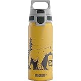 SIGG - Alu Trinkflasche Kinder - WMB ONE Brave Bear - Für Kohlensäurehaltige Getränke Geeignet - Auslaufsicher - Federleicht - BPA-frei - Klimaneutral Zertifiziert - Gelb - 0,6L