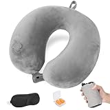 Cirorld Nackenkissen Flugzeug Aufblasbar, Reisekissen Flugzeug Nackenkissen, Nackenhörnchen Erwachsene, Aufblasbares Nackenkissen Reise mit Augenmaske und Ohrstöpsel(Grau)