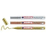 edding Glanzlack-Marker creative 751 metallic Grundfarben, 1 - 2 mm (Gold, Silber und Kupfer)