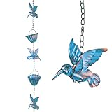 CnosDB 2,4 m Regenkette, Regenkette Ablaufkette Blauer Kolibri Eisen-Retro Regenablaufkette Regenwassersammler für den AußEnbereich Geeignet für die Dachtraufen im Innenhof und Dachrinne