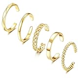 Adramata 5 Stück Ringe Frauen 14 Karat Vergoldete Ringe Set Knöchel Ringe für Damen Stapelbare Silber/Gold Ringe Einfache Plain Band Ring Verstellbare Ringe Set,G