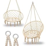 Extralink Hängesessel ohne Gestell im Boho Stil – Hängesessel Outdoor & Indoor für Erwachsene & Kinder, bis 120 kg, Ø 80cm, Komfort Hängeschaukel für Terrasse und Garten, Wetterfest, Beige