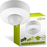 Goobay 96007 Infrarot Bewegungsmelder für Innen IP20, 3fach PIR Sensor 360° für LED Deckenleuchte Melder Decke Aufputz Montage 6 m Reichweite IDA Weiß