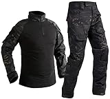 Uugood Combat Shirt Pant Tactical Anzüge Armee Militär T-Shirt Paintball Ausrüstung Taktische Kleidung Bundeswehr Langarm Multicam Uniform für Airsoft Paintball Jagd, Schwarze Nacht, L