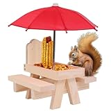 Eichhörnchen -Picknicktisch -Feeder mit Regenschirm Holz Eichhörnchen -Feeder für außen niedliche Chipmunk -Feeder mit Zwei Bänken Eichhörnchenhaus für kleine Tiere Holzfarbe, Eichhörnchen -Feeder