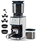 Homtone Elektrische Kaffeemühle Edelstahl-Kegelmahlwerk, 51-stufige Einstellbare Mahlgrad Kaffeemühle Espressomühle, Automatische Kaffeemühle für Siebträger, Edelstahl, Silber