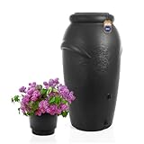 BigDean Regentonne 210 Liter Volumen aus wetterfestem Kunststoff in Anthrazit – Regenwassertonne mit Blumentopf Aufsatz – Made in Europe