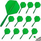 12 Stück Darts Flights mit Schäfte Stabil Grün Darts Zubehör Fusion Flights Dart Flyer mit Schaft Integrierte Dart Schäfte und Festen Flights Dartschäfte Kunststoff Shaft Flight System Kombi (2BA)