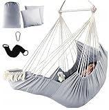 QLS Hängesessel XXL mit Kissen Hängesitz bis 150kg für Garten Balkon Indoor – Sitzsack zum Hängen grau