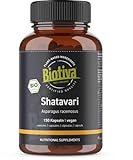 Shatavari Bio 150 Kapseln - 500mg je Kapsel - 50 Tage Dosis - indischer Spargel - hochdosiertes Shatavari in Bio Qualität- abgefüllt und kontrolliert in Deutschland - vegan - Biotiva