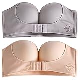 Trägerloser BH große größen, 2Er Pack BH, Ohne BüGel Push Up Bralette Seamless Bandeau BH Mit Ohne TräGer RüCkenfrei Gepolstert Bra Zero-Feeling Bequem Strapless BHS FüR Aalle