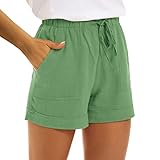 Chanpning Damen Shorts Sommer Mode Lässige Musselin Hose Mit Hoher Taille Gerades Bein Sport Lockere Shorts Mit Kordelzug Kurze Hose Mit Taschen Gummiband Freizeit Shorts Elastische Stoffhose Damen