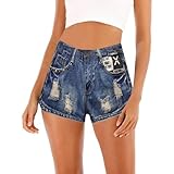 Shorts Damen Casual Mid Rise Elastische Taille Denim Shorts Dünne Weites Bein Denim-Shorts Stretch Ripped Raw Saum Jean Shorts Strand Shorts mit Taschen Sommer Casual Kurze Hosen