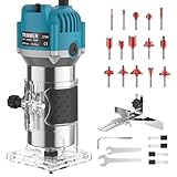 Holzfräse Oberfräse Professionell, 800 W, 30000 U/min, Handpalmenfräser Mit 15 Stück1/4 Fräsen Cuter Mit Spannzange 6.35MM, Kantenfräse aus Aluminium zum Fasen, Nuten, Schneiden, Bohren