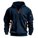 Aulemen Hoodie Herren mit Reißverschluss Langarm Sweatjacke Männer Mehrere Taschen Slim Fit Zip Kapuzenpullover für Alltag & Sport Blue-XL