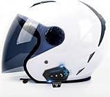 Bluetooth Motorrad Halbhelm Jethelm Motorradhelm Retro-Moto-Helm mit Sonnenblende Vintage Motorrad Halbschale Jet Helm Männer und Frauen,ECE-Zulassung Motorrad-Halbhelm(3,XL(61~62CM))