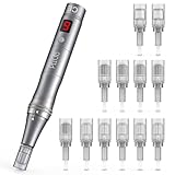 PELCAS Dermapen mit 9 Geschwindigkeitsstufen Mikronadelgerät einstellbare Länge Elektrisch Microneedling Pen Schönheit Pen mit 12 Patronen Wiederaufladbar Kabellos Mikronadel Stift