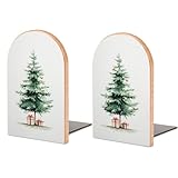 Einfache Aquarell-Buchstützen aus Holz, klassischer Weihnachtsbaum, 2 Stück, stabile Buchhalter, Schreibtisch-Organizer für Zuhause, Büro, Bibliotheken