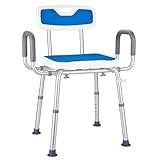 Modundry Duschstuhl mit 3-stufige Armlehne und Rückenlehne Abnehmbarer, Höhenverstellbar Duschhocker für Senioren rutschfest Duschhilfe, Duschsitz für Dusche Badehocker Badstuhl, belastbar bis 150kg
