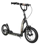 BIKESTAR Roller Kinderroller Tretroller Kickscooter mit Luftreifen für Jungen und Mädchen ab 6-7 Jahre | 12 Zoll Sport Kinder Scooter | Schwarz (matt) | Risikofrei Testen