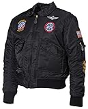 MFH US Kinder-Pilotenjacke, CWU, mit Fliegerabzeichen (schwarz, XL)