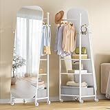 Hzuaneri Ganzkörperspiegel, Standspiegel mit Kleiderständer, 50 x165,8 cm, 360° Drehbare Rollen, Großer Spiegel mit Aufbewahrungsbox und Haken, für Schlafzimmer und Wohnzimmer, Weiß DM41703W