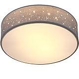 MONZANA® Deckenlampe Sternenhimmel Wohnzimmer Schlafzimmer E27 Grau Rund 38cm Stoffschirm 2-Flammig 40W Küche Lampe Deckenleuchte Stoffdeckenlampe