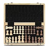 Magnetisches Schach-Set aus Holz, 38,1 cm, klappbares Brett, 7,6 cm, Königshöhe Deutscher Ritter Staunton Schachfiguren/Walnuss & Ahornholz / 2 extra Königin/Brettspiele