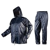 NEO TOOLS Herren Regenset, Regenmantel mit Kapuze und Regenhose Gr. M-XXXL verklebte Nähte, Reißverschlüsse und Taschen vor Wasser geschützt, Ventilationsöffnungen, 170g/m2 Blau oder 310g/m2 Grün