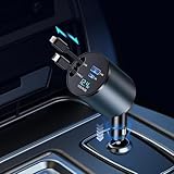 Einziehbares Auto Ladegerät, 4 in 1 60W Auto Ladegerät Zigarettenanzünder USB C mit Einziehbaren Kabel und Ladeanschlüssen, Ladekabel Auto für iPhone 15/14/13/12/11 Pro/iPad,Samsung, Pixel (Grey)